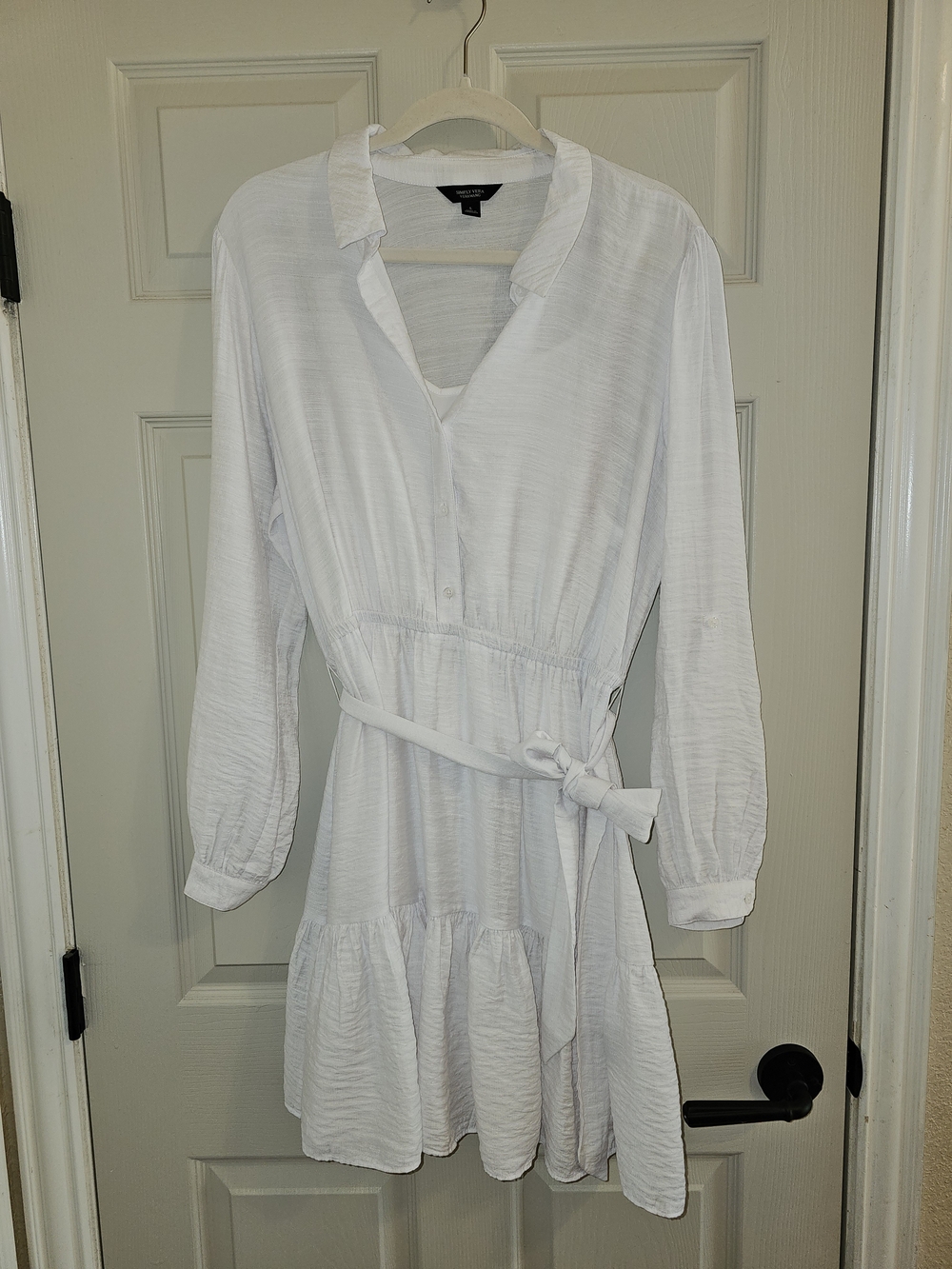 Simply Vera Vera Wang White Long-Sleeve Tie-Waist Dress
